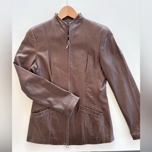 Danier Italian Leather Brown Zip-Up Jacket | Made in Canada | XS